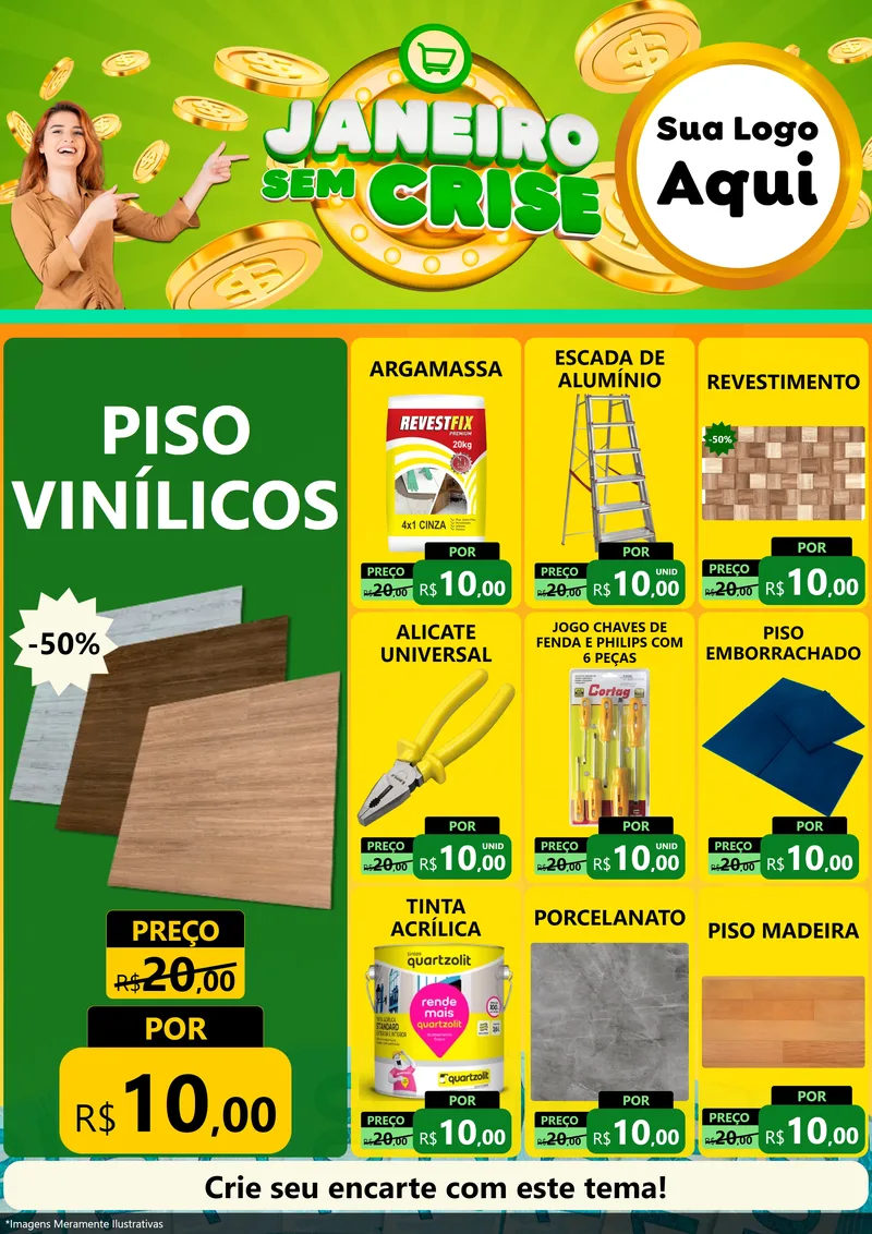 Modelo de Encarte para Encarte A4 Vertical com o tema Janeiro Sem Crise para Material para Construção