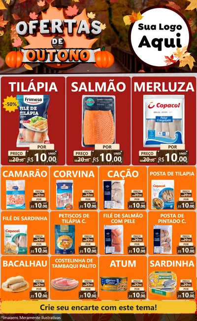 Modelo de Encarte para Encarte Grande com o tema Ofertas de Outono para Peixaria