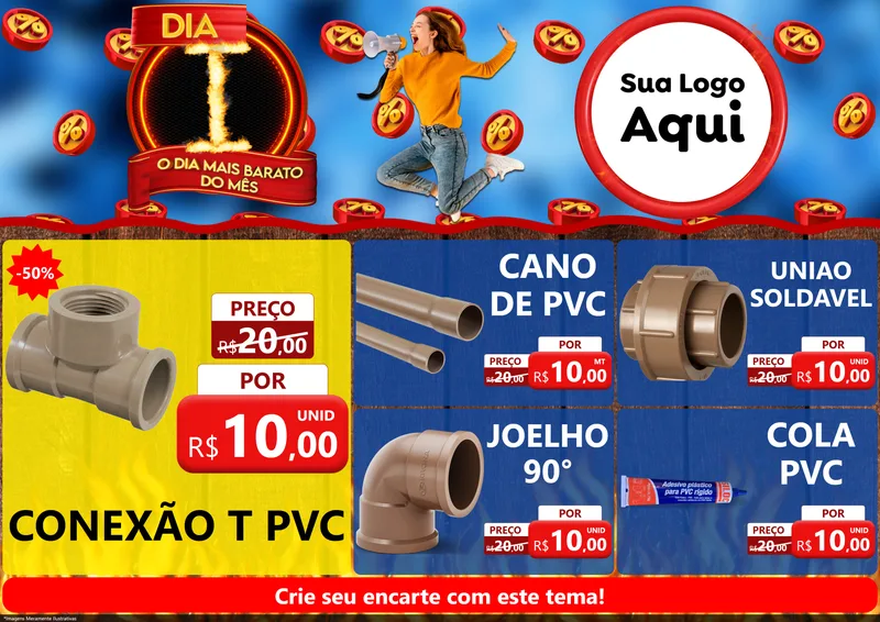 Modelo de Encarte para Encarte A4 Horizontal com o tema Dia I - O Dia Mais Barato Do Mês para Tubos e conexões