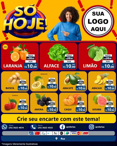 Modelo de Rede Social para Feed Instagram com o tema Só Hoje! para Hortifrúti