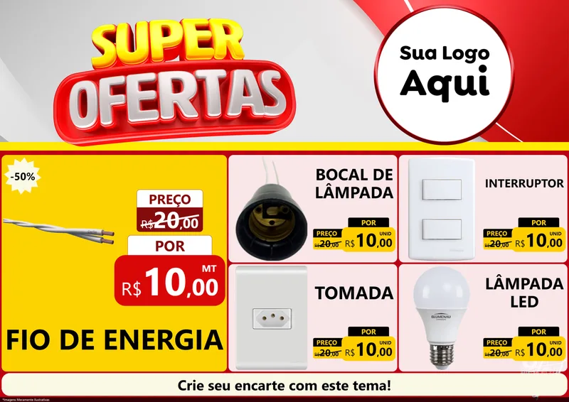 Modelo de Encarte para Encarte A4 Horizontal com o tema Super Ofertas para Materiais Elétricos