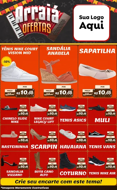 Modelo de Encarte para Encarte Grande com o tema Arraiá de Ofertas - Junina para Calçados