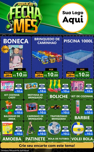 Modelo de Encarte para Encarte Grande com o tema Operação Fecha Mês para Brinquedos