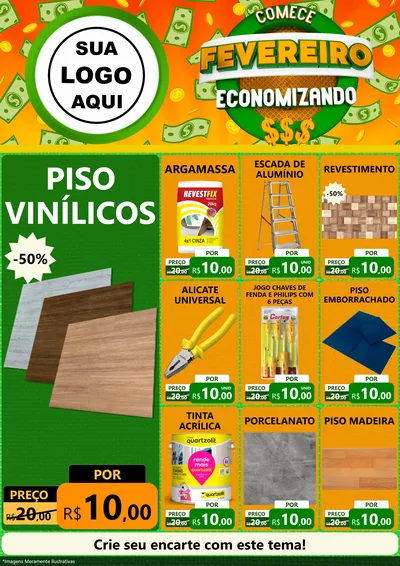 Modelo de Encarte para Encarte A4 Vertical com o tema Comece Fevereiro Economizando para Material para Construção