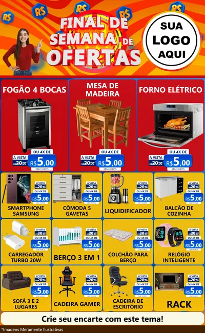 Modelo de Encarte para Encarte Grande com o tema Final de Semana de Ofertas para Móveis e Eletro
