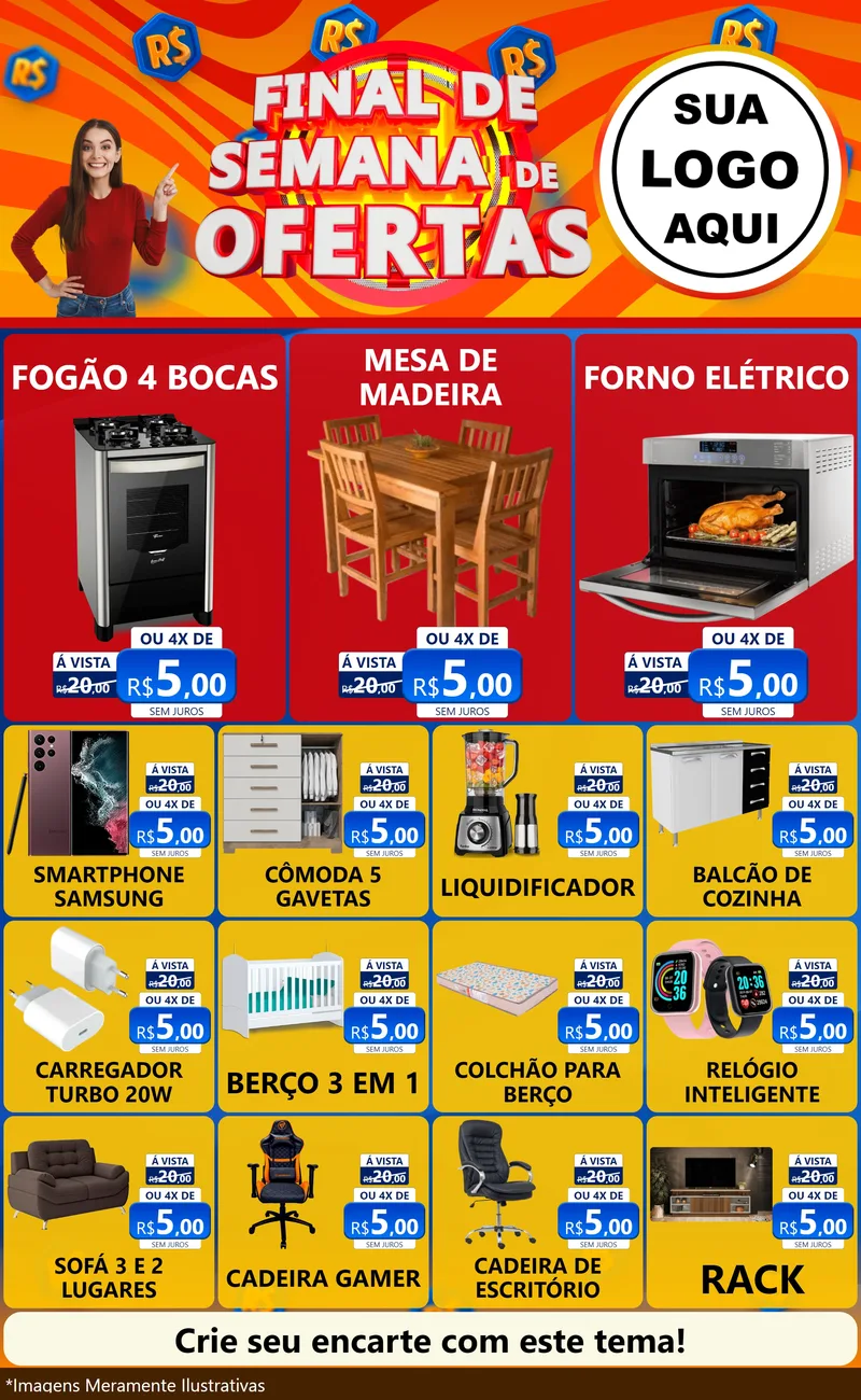 Modelo de Encarte para Encarte Grande com o tema Final de Semana de Ofertas para Móveis e Eletro