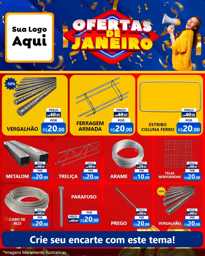 Modelo de Rede Social para Feed Instagram com o tema Ofertas de Janeiro para Ferragens