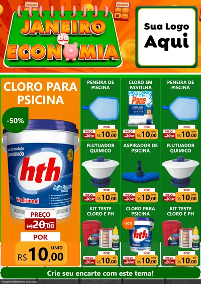 Modelo de Encarte para Encarte A4 Vertical com o tema Janeiro da Economia para Produtos para Piscina