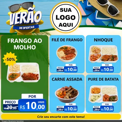 Modelo de Rede Social para Feed Facebook com o tema Verão de Ofertas para Restaurante