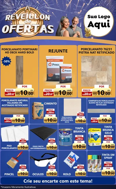 Modelo de Encarte para Encarte Grande com o tema Réveillon de Ofertas para Pisos e revestimentos