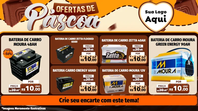 Modelo de TV para TV Horizontal com o tema Ofertas de Páscoa para Baterias Elétricas