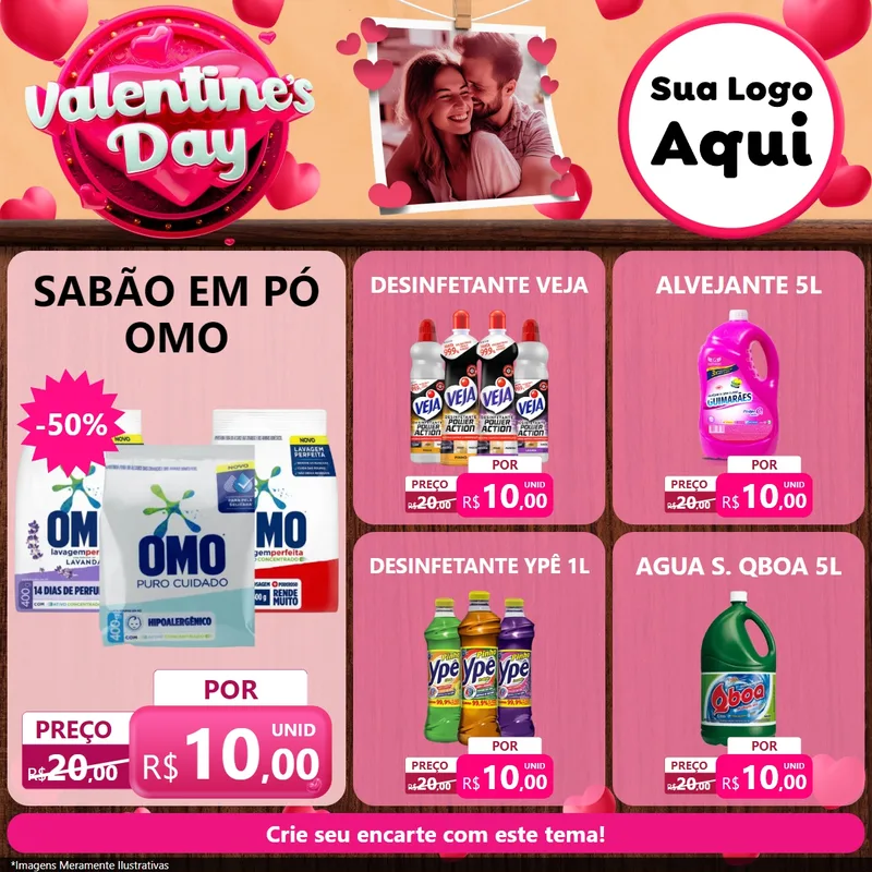 Modelo de Rede Social para Feed Facebook com o tema Valentine's Day para Produtos de Limpeza