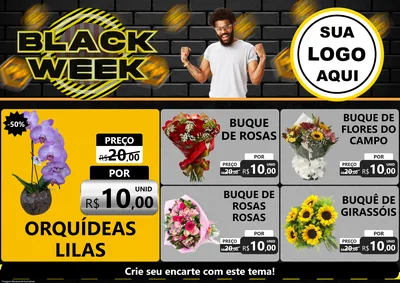 Modelo de Encarte para Encarte A4 Horizontal com o tema Black Week para Floricultura e jardim
