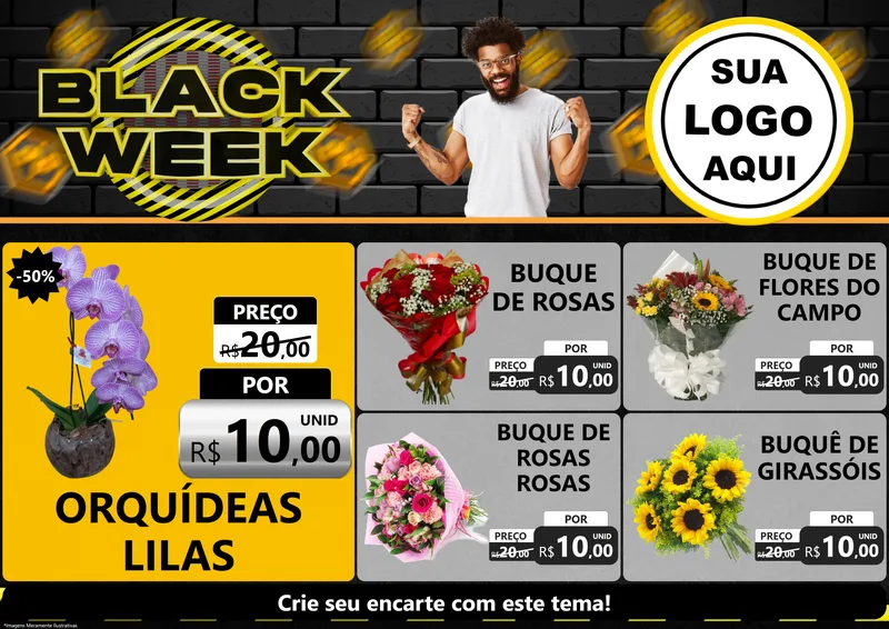Modelo de Encarte para Encarte A4 Horizontal com o tema Black Week para Floricultura e jardim
