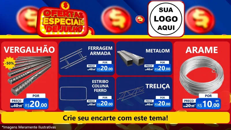 Modelo de TV para TV Horizontal com o tema Ofertas Especiais de Julho para Ferragens