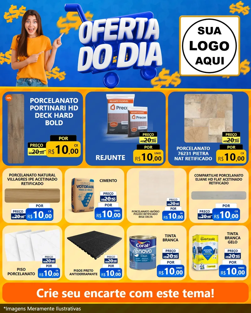 Modelo de Rede Social para Feed Instagram com o tema Oferta do Dia para Pisos e revestimentos