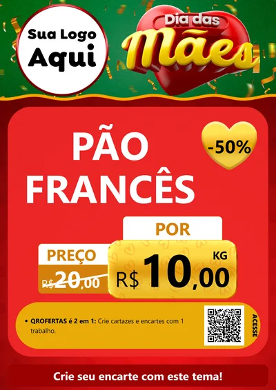 Modelo de Cartaz para Cartaz A4 Vertical com o tema Dia das Mães para Padaria