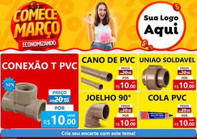 Modelo de Encarte para Encarte A4 Horizontal com o tema Comece Março Economizando para Tubos e conexões