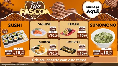 Modelo de TV para TV Horizontal com o tema Feliz Páscoa para Comida japonesa