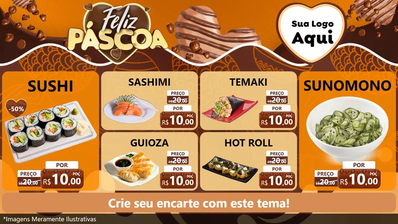 Modelo de TV para TV Horizontal com o tema Feliz Páscoa para Comida japonesa