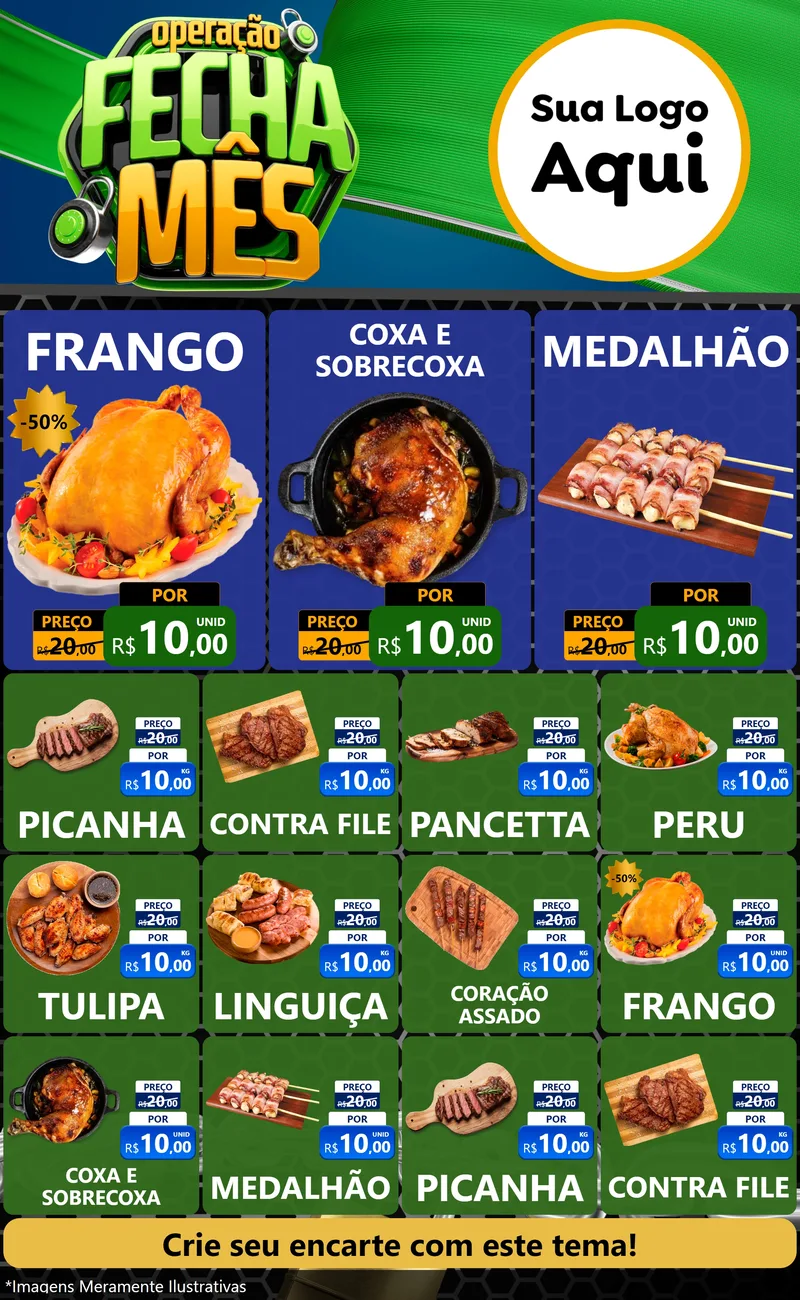 Modelo de Encarte para Encarte Grande com o tema Operação Fecha Mês para Assados
