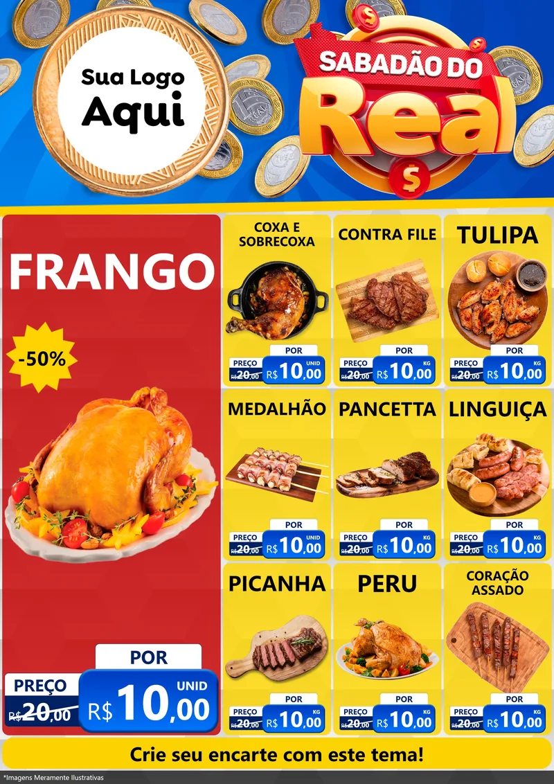 Modelo de Encarte para Encarte A4 Vertical com o tema Sabadão do Real para Assados