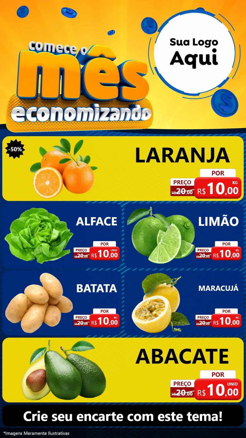 Modelo de TV para TV Vertical com o tema Comece O Mês Economizando para Hortifrúti
