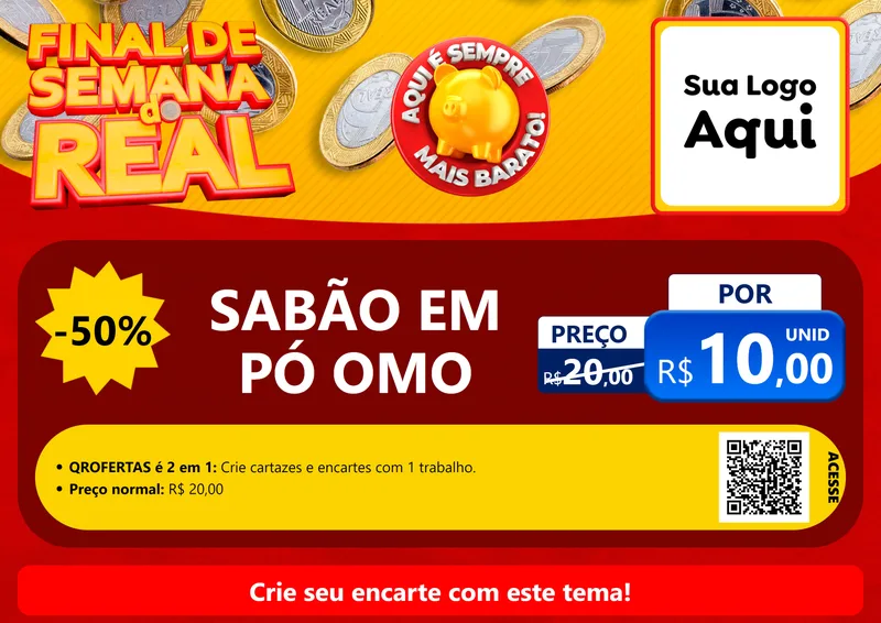 Modelo de Cartaz para Cartaz A4 Horizontal com o tema Final de Semana do Real para Produtos de Limpeza