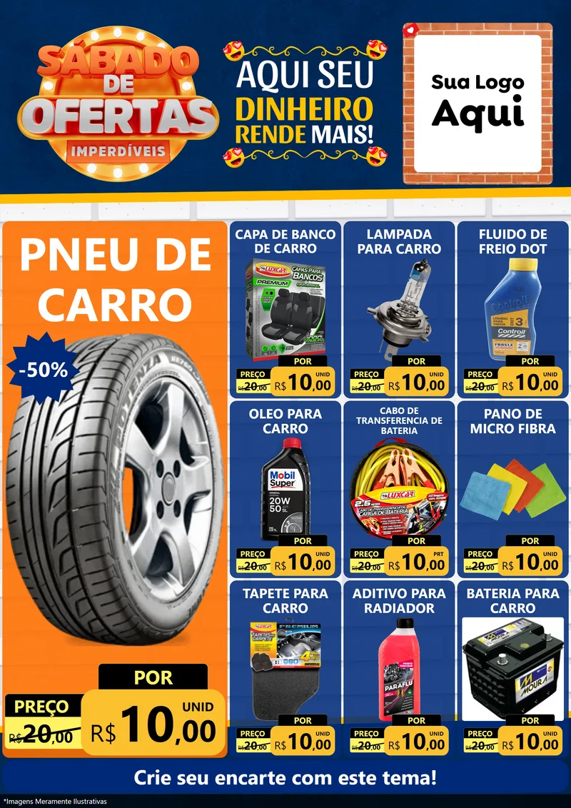 Modelo de Encarte para Encarte A4 Vertical com o tema Sábado de Ofertas Imperdíveis para Auto peças