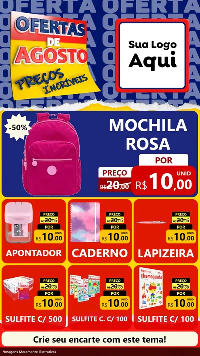 Modelo de Rede Social para Stories com o tema Ofertas de Agosto - Preços Incríveis para Papelaria