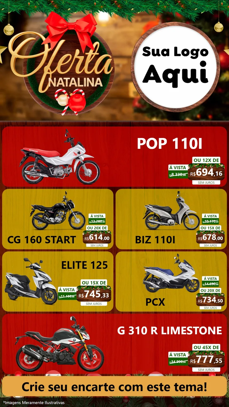 Modelo de TV para TV Vertical com o tema Ofertas Natalina para Concessionaria de Motos