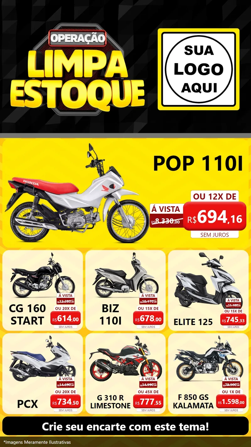 Modelo de Rede Social para Stories com o tema Operação Limpa Estoque para Concessionaria de Motos