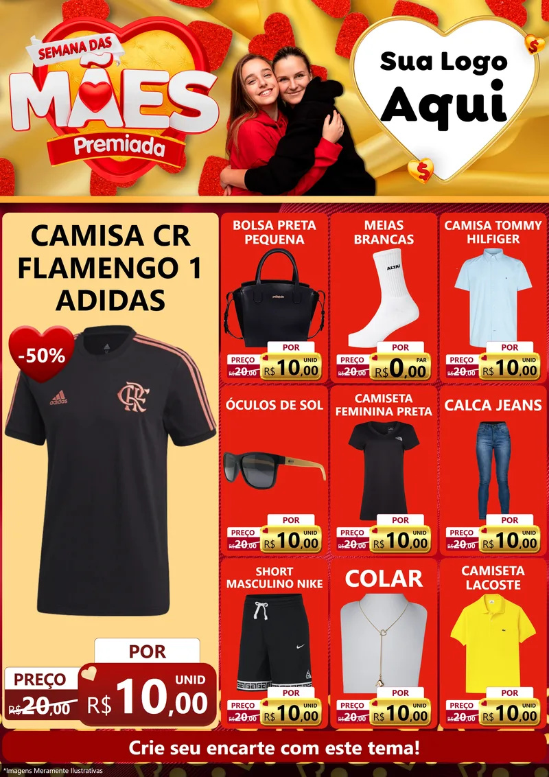 Modelo de Encarte para Encarte A4 Vertical com o tema Semana das Mães Premiada para Roupas e acessórios