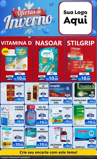 Modelo de Encarte para Encarte Grande com o tema Ofertas de Inverno para Farmácia