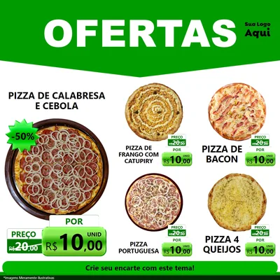 Modelo de Rede Social para Feed Facebook com o tema Ofertas Verde Cartaz para Pizzaria