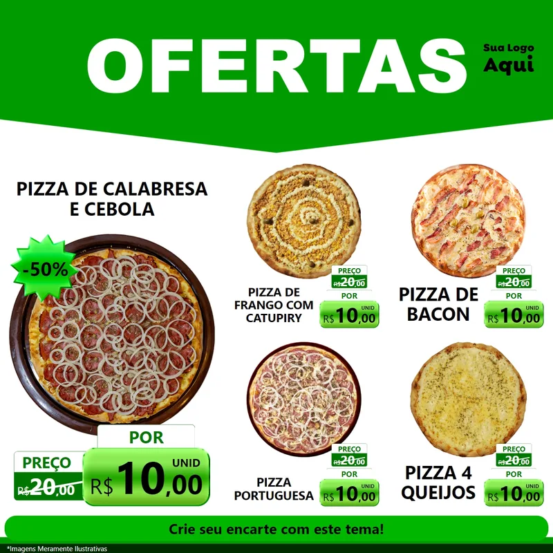 Modelo de Rede Social para Feed Facebook com o tema Ofertas Verde Cartaz para Pizzaria