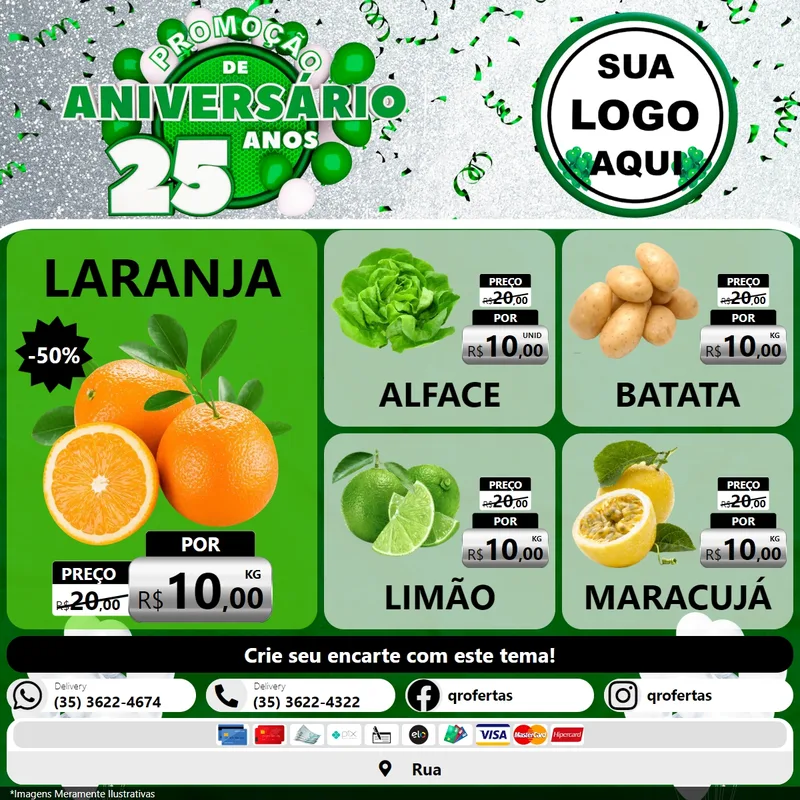 Modelo de Rede Social para Feed Facebook com o tema Promoção de Aniversário - 25 Anos para Hortifrúti