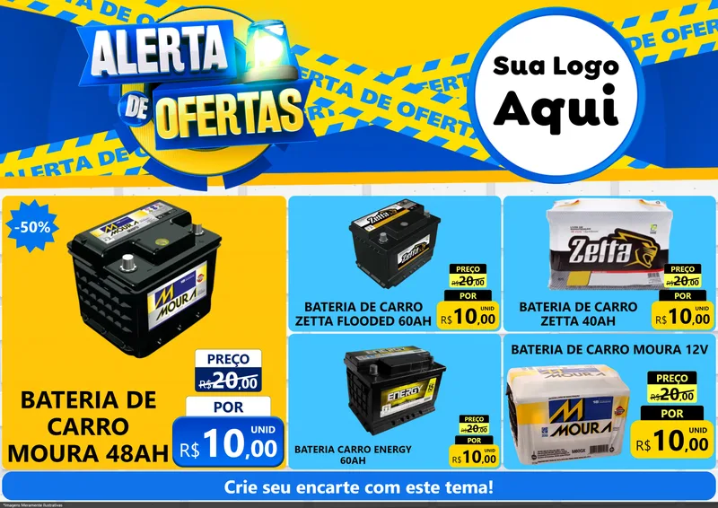 Modelo de Encarte para Encarte A4 Horizontal com o tema Alerta de Ofertas para Baterias Elétricas