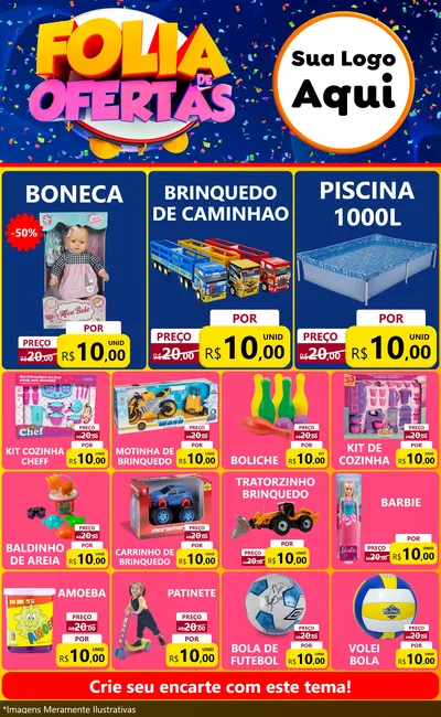 Modelo de Encarte para Encarte Grande com o tema Folia de Ofertas para Brinquedos