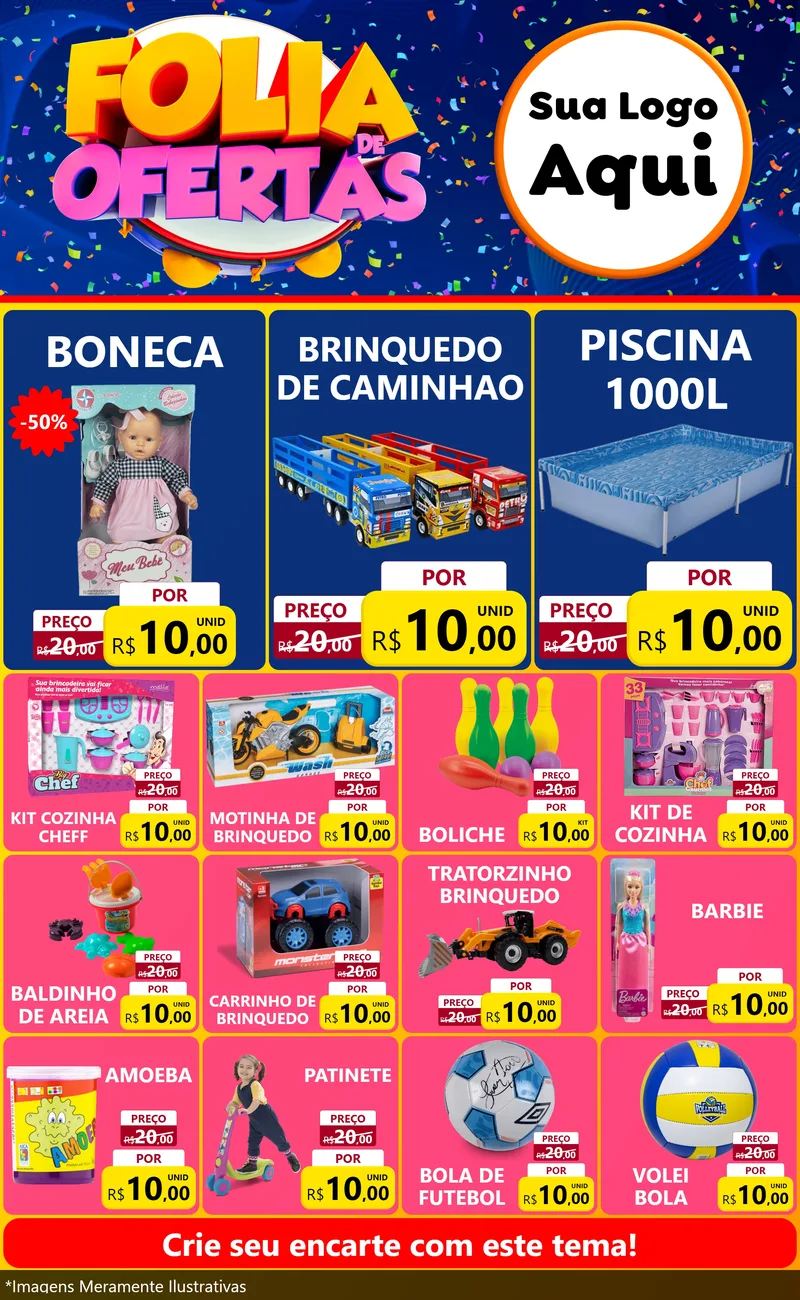 Modelo de Encarte para Encarte Grande com o tema Folia de Ofertas para Brinquedos