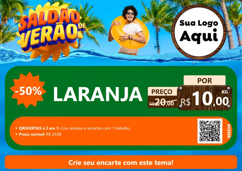 Modelo de Cartaz para Cartaz A4 Horizontal com o tema Saldão de Verão para Hortifrúti