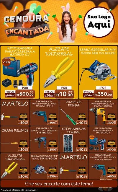 Modelo de Encarte para Encarte Grande com o tema Cenoura Encantada - Páscoa para Maquinas e Ferramentas