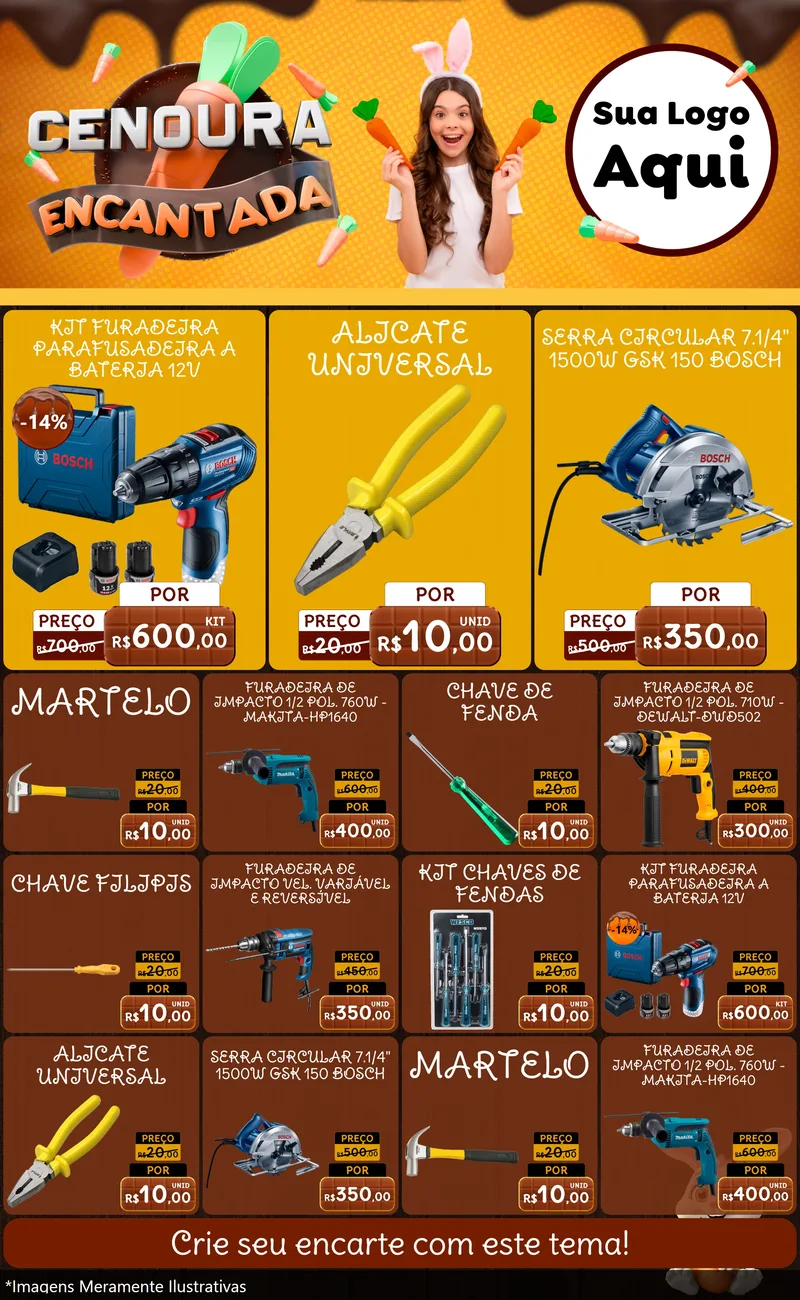 Modelo de Encarte para Encarte Grande com o tema Cenoura Encantada - Páscoa para Maquinas e Ferramentas