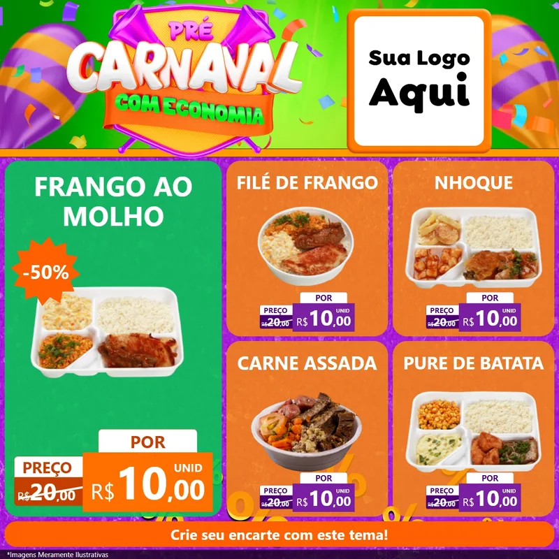 Modelo de Rede Social para Feed Facebook com o tema Pré-Carnaval Com Economia para Restaurante