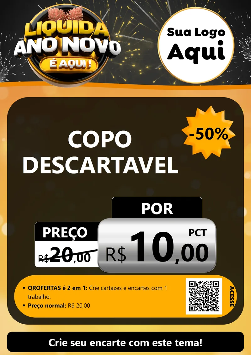 Modelo de Cartaz para Cartaz A4 Vertical com o tema Liquida Ano Novo É Aqui! para Embalagens