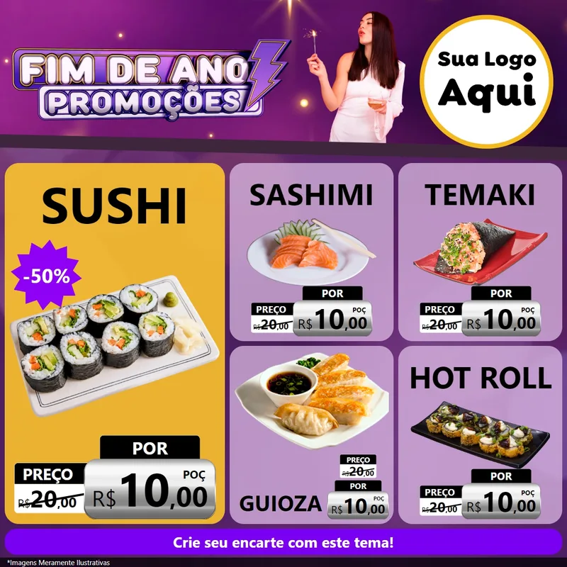 Modelo de Rede Social para Feed Facebook com o tema Fim de Ano Promoções para Comida japonesa
