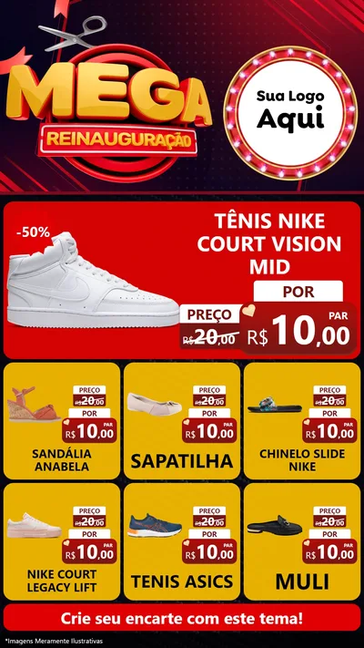 Modelo de Rede Social para Stories com o tema Mega Reinauguração para Calçados