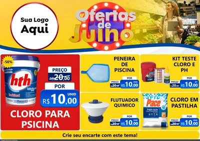Modelo de Encarte para Encarte A4 Horizontal com o tema Ofertas de Julho para Produtos para Piscina