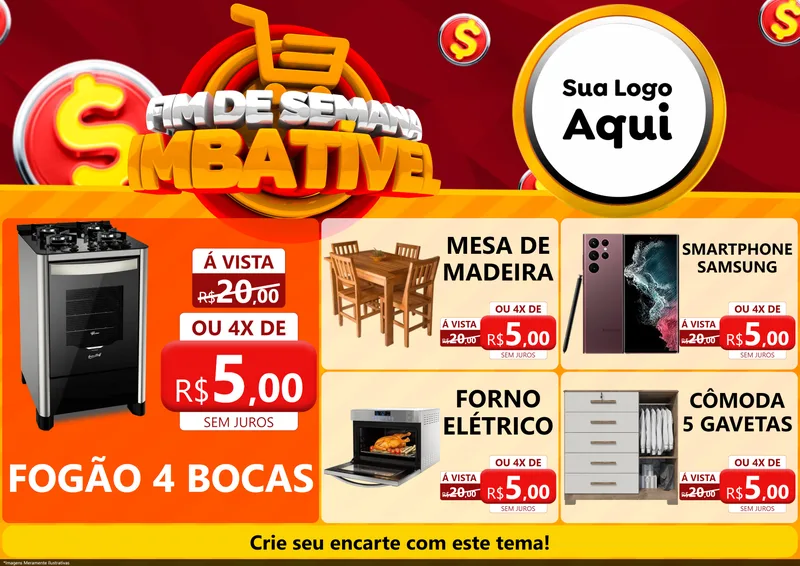 Modelo de Encarte para Encarte A4 Horizontal com o tema Fim de Semana Imbatível para Móveis e Eletro