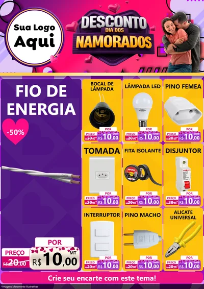 Modelo de Encarte para Encarte A4 Vertical com o tema Desconto Dia dos Namorados para Materiais Elétricos